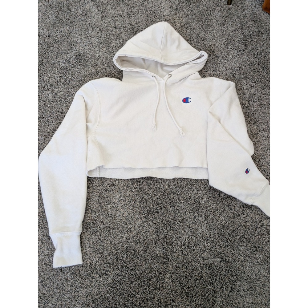 Champion White Cropped Hoodie with Small Logo